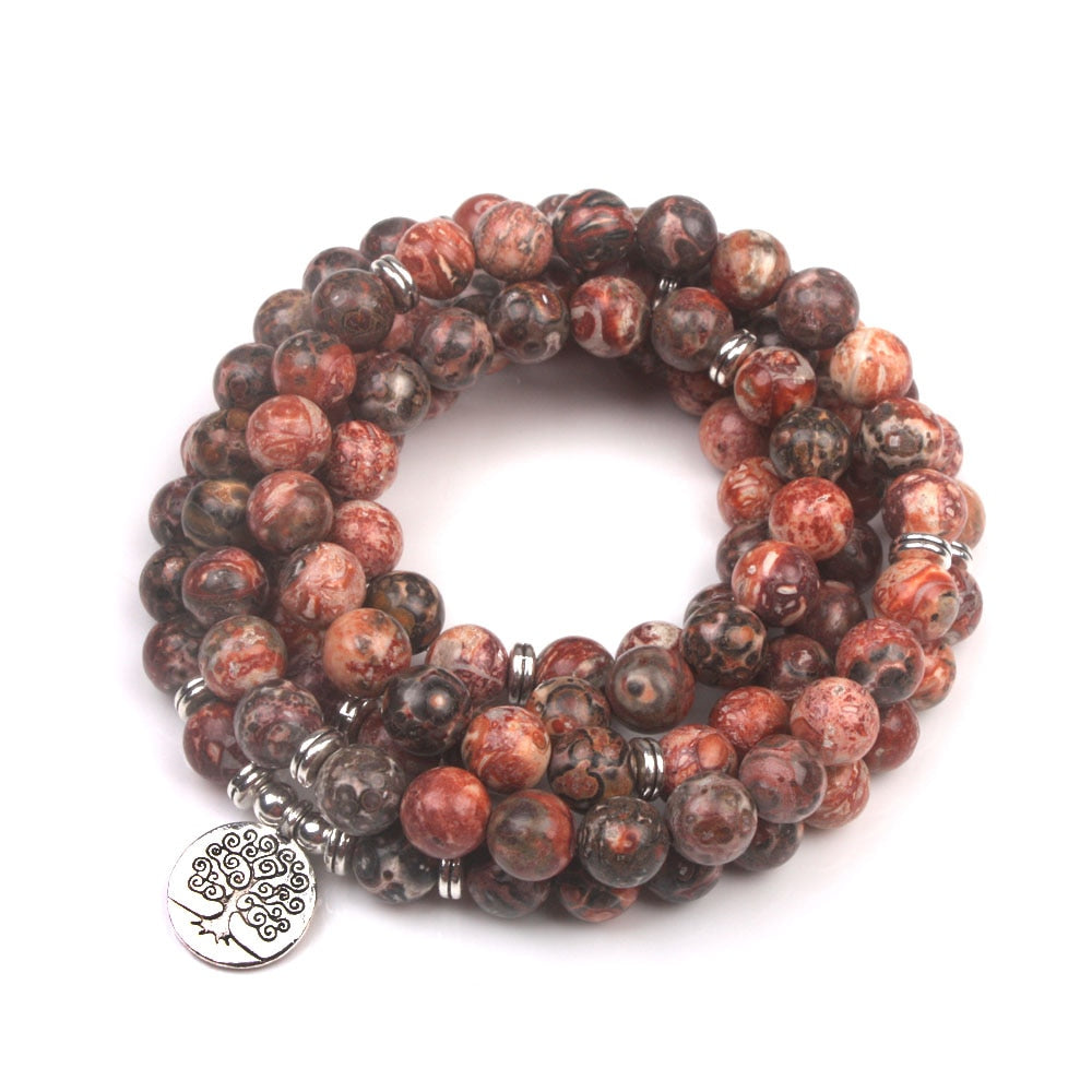 8mm Leopard Skin 108 Mala Bracelet For Meditation