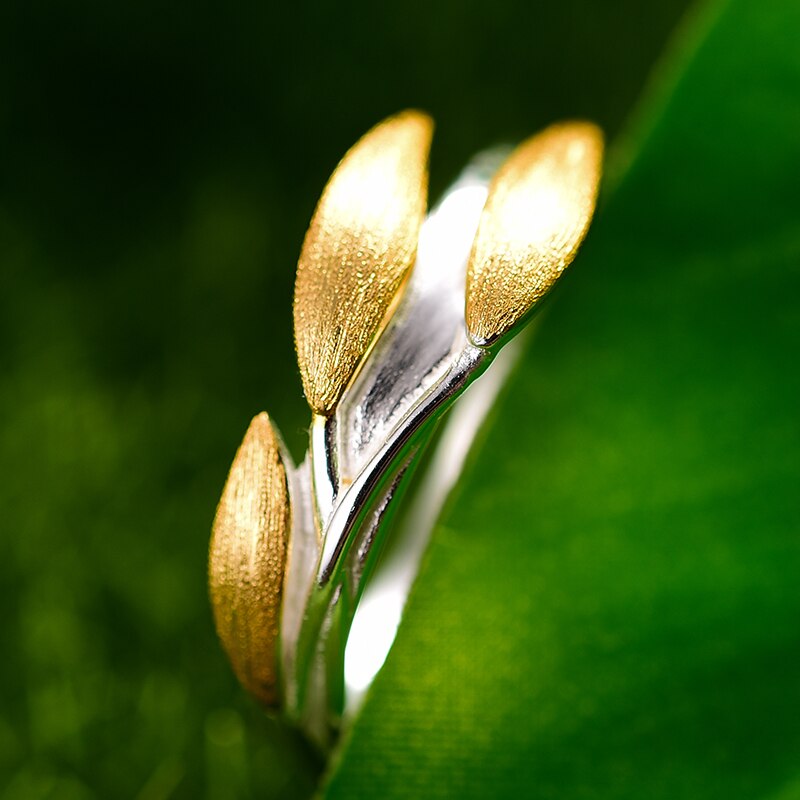 Lotus 925 Sterling Silver 18K Gold Leaves Ring