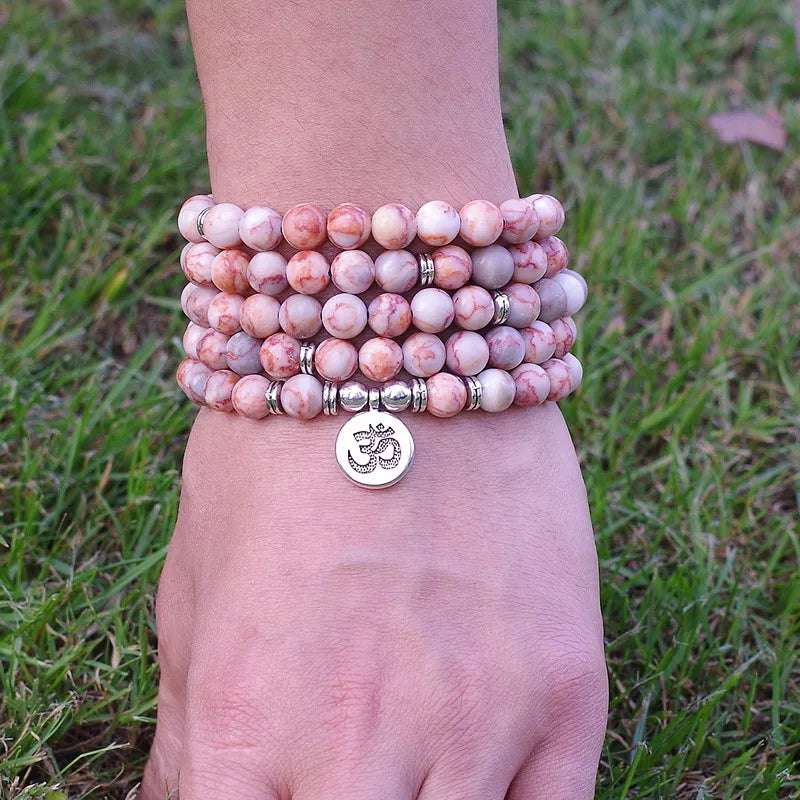 8mm Natural Stone Beads Tibetan Silver Handmade 108 Mala Bracelet