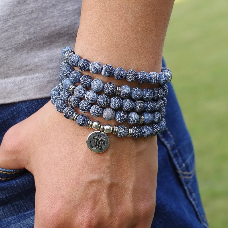 8mm Natural Stone Bead Tibetan 108 Mala Bracelet or Necklace
