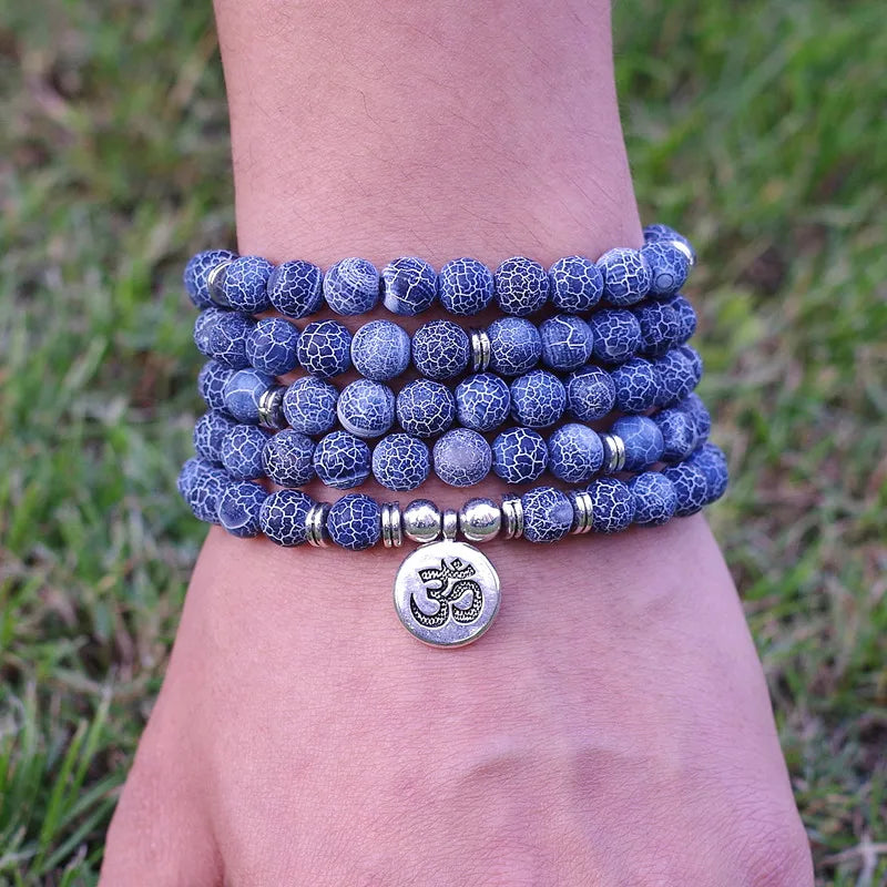 8mm Natural Stone Bead Tibetan 108 Mala Bracelet or Necklace