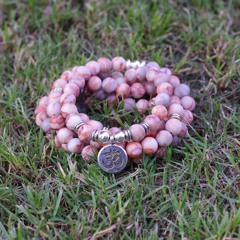 8mm Natural Stone Beads Tibetan Silver Handmade 108 Mala Bracelet