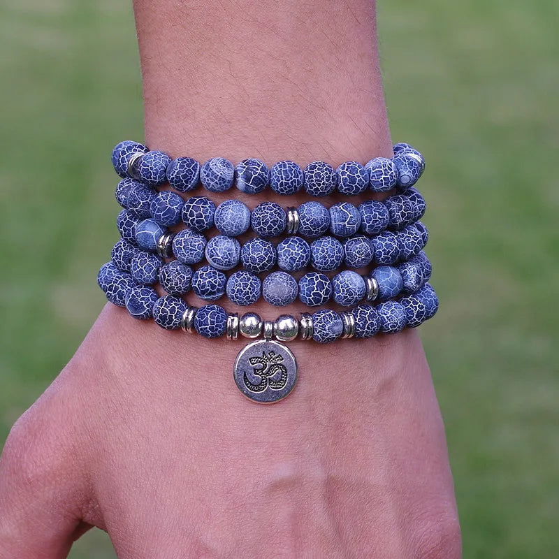 8mm Natural Stone Bead Tibetan 108 Mala Bracelet or Necklace