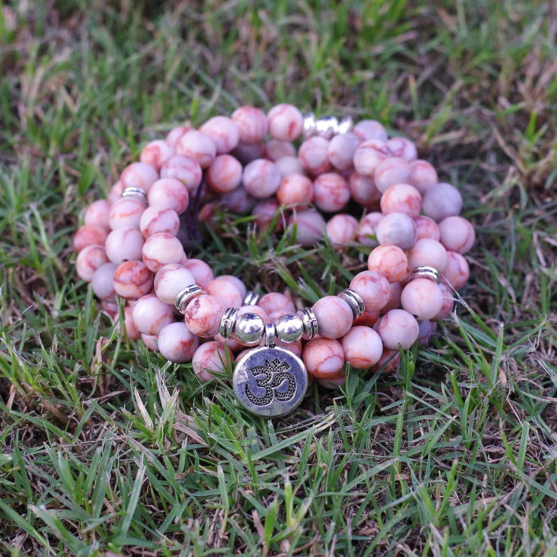 8mm Natural Stone Beads Tibetan Silver Handmade 108 Mala Bracelet