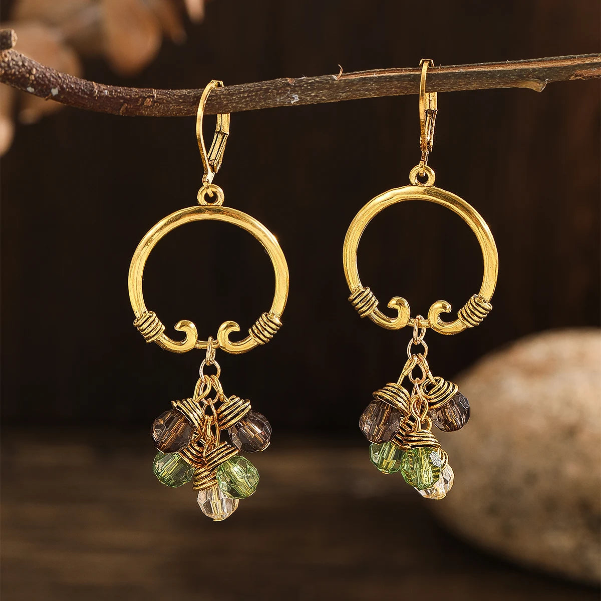 Ethnic Vintage Niche Round Stone Hoop Earrings