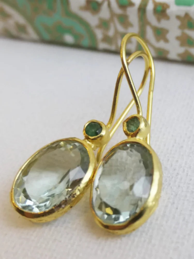 Gold Color Oval Green Colour Dangle Earring