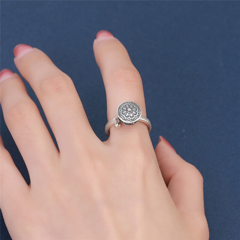 925 Silver Buddhist Tibetan Prayer Wheel Ring