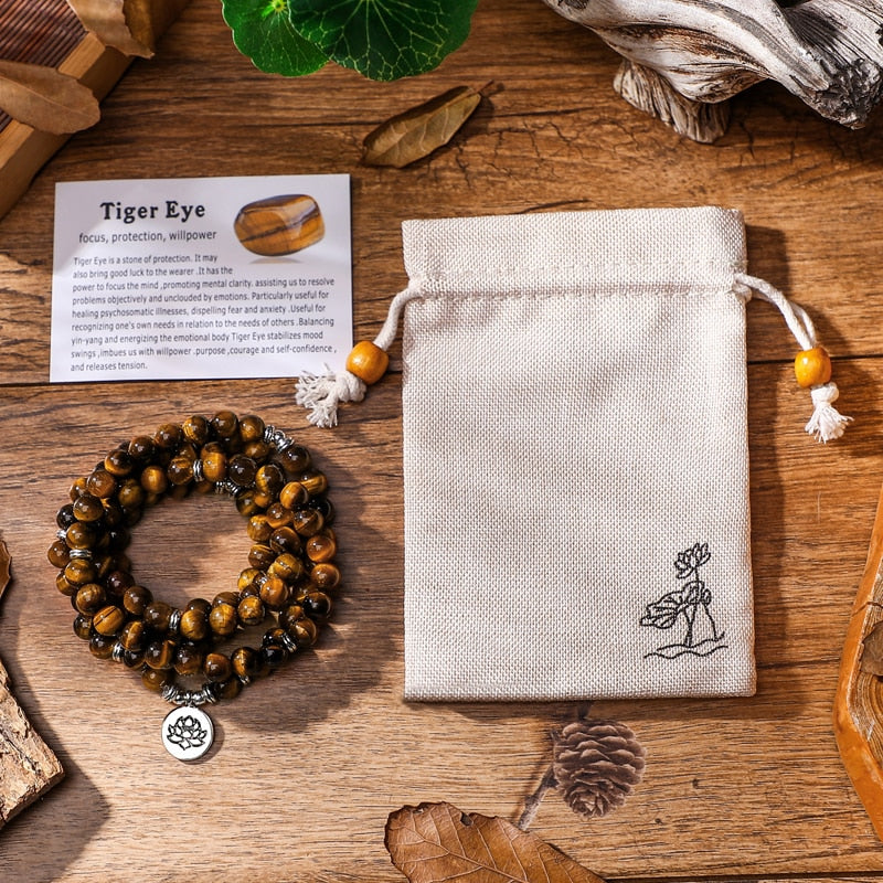 Natural Tiger Eye 108 Mala Prayer Bracelet For Meditation