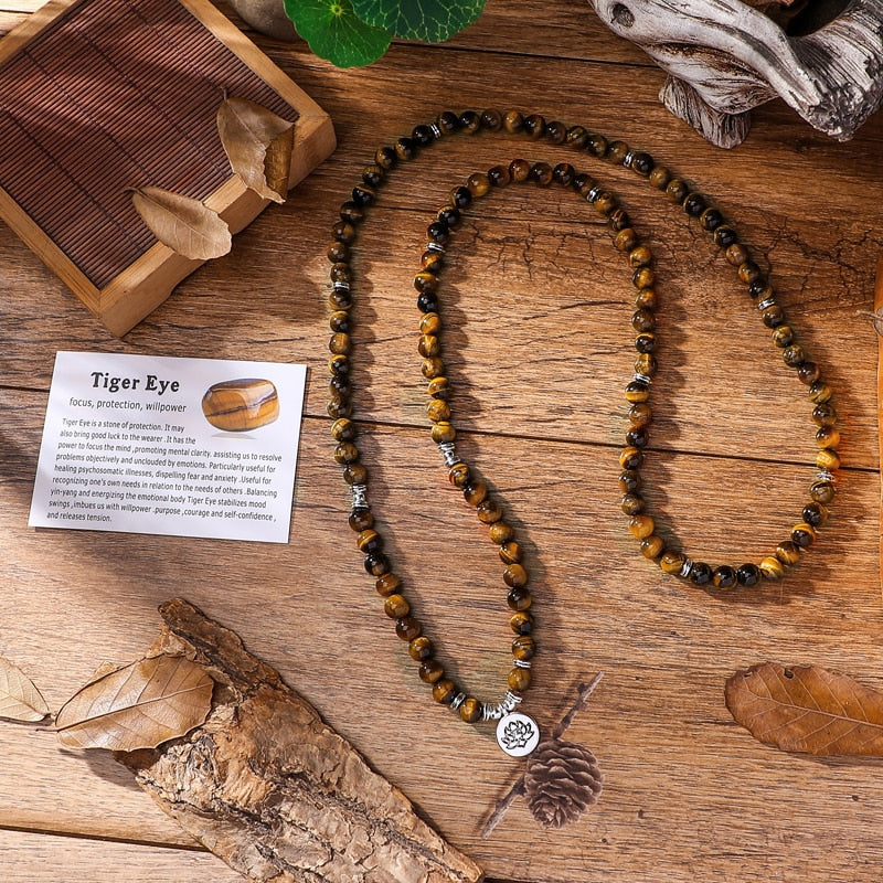 Natural Tiger Eye 108 Mala Prayer Bracelet For Meditation