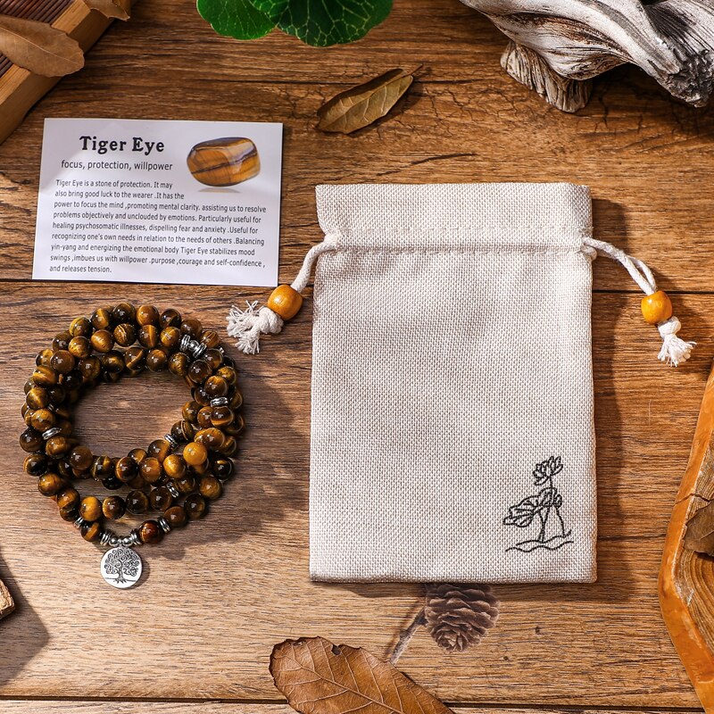 Natural Tiger Eye 108 Mala Prayer Bracelet For Meditation