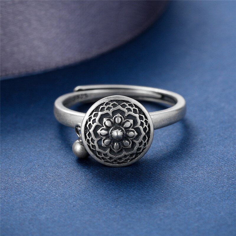 925 Silver Buddhist Tibetan Prayer Wheel Ring