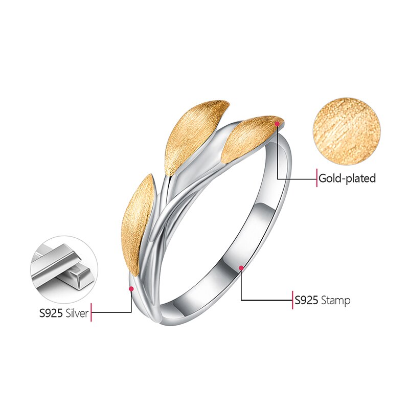 Lotus 925 Sterling Silver 18K Gold  Leaves Ring