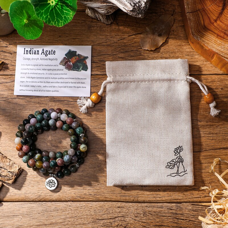 Indian Agate 108 Mala Prayer Bracelet For Meditation