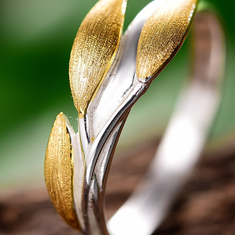 Lotus 925 Sterling Silver 18K Gold  Leaves Ring