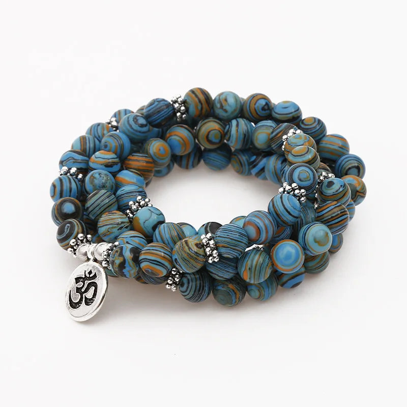 8mm Blue Malachite 108 Mala Prayer Bracelet