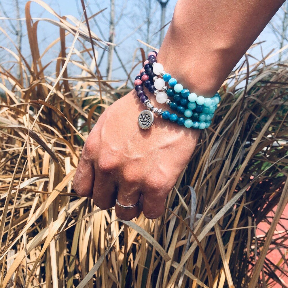 Apatite and Rhodochrosite 108 bead Meditation Mala Bracelet