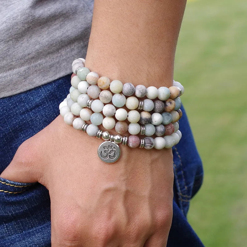 8mm Matte Amazonite Stone 108 Mala Bracelet or Necklace