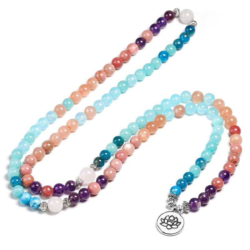 Apatite and Rhodochrosite 108 bead Meditation Mala Bracelet