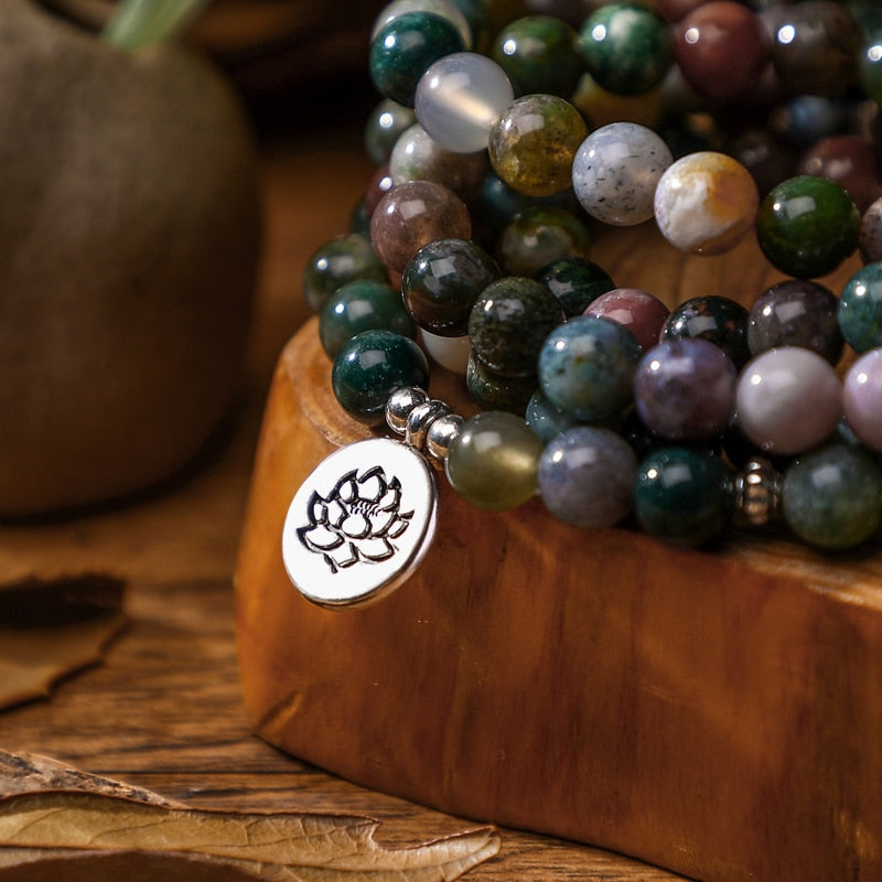 Indian Agate 108 Mala Prayer Bracelet For Meditation