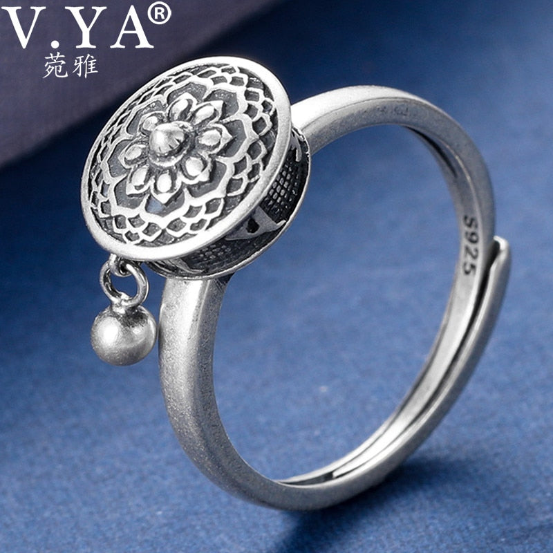 925 Silver Buddhist Tibetan Prayer Wheel Ring