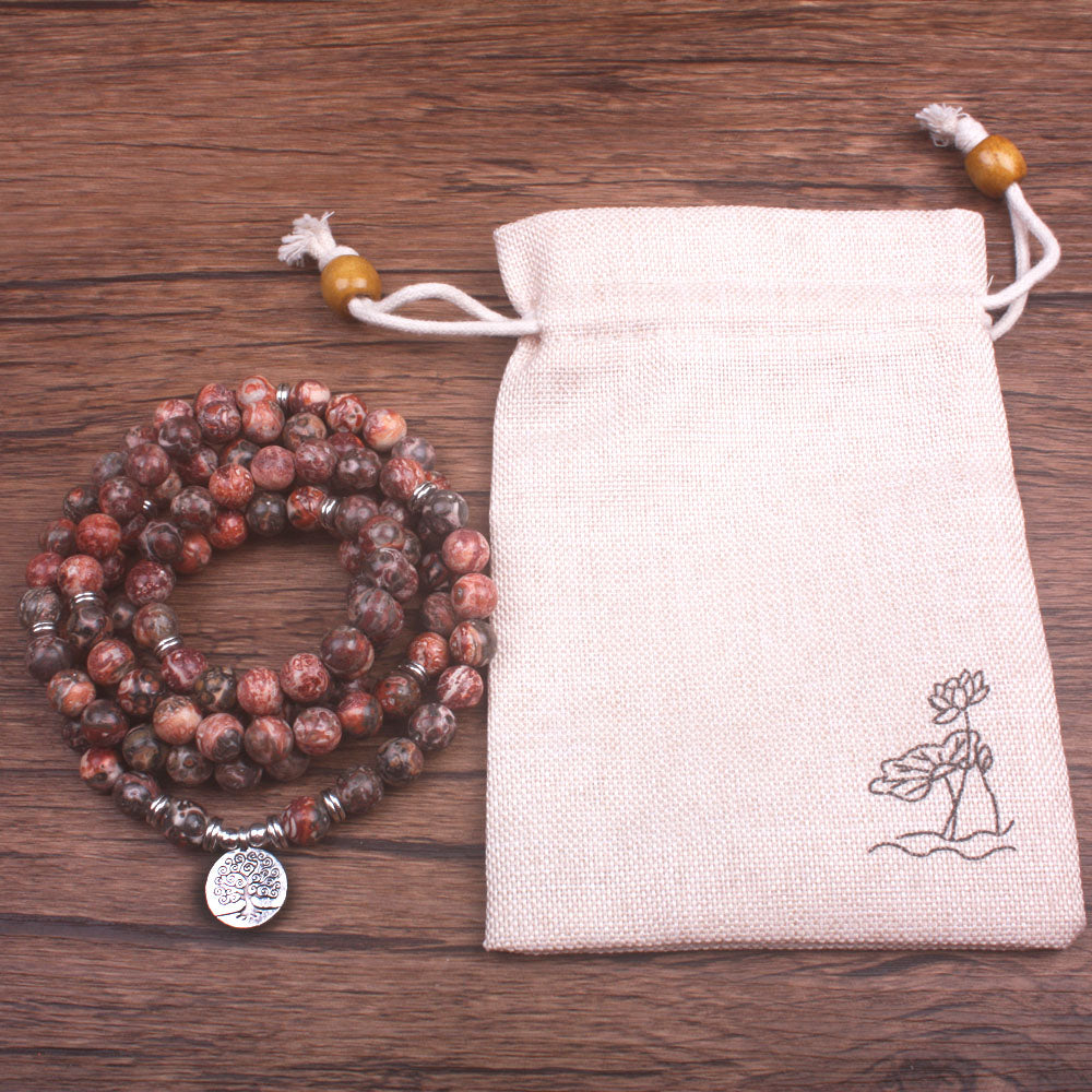 8mm Leopard Skin 108 Mala Bracelet For Meditation