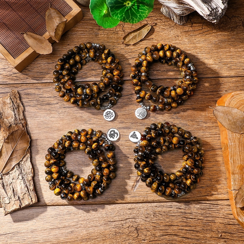 Natural Tiger Eye 108 Mala Prayer Bracelet For Meditation