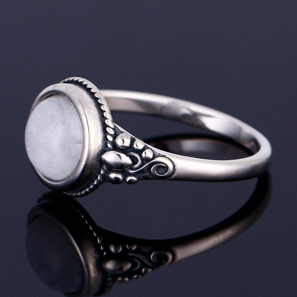 925 Sterling Silver Ring Round 8MM Natural Moonstone