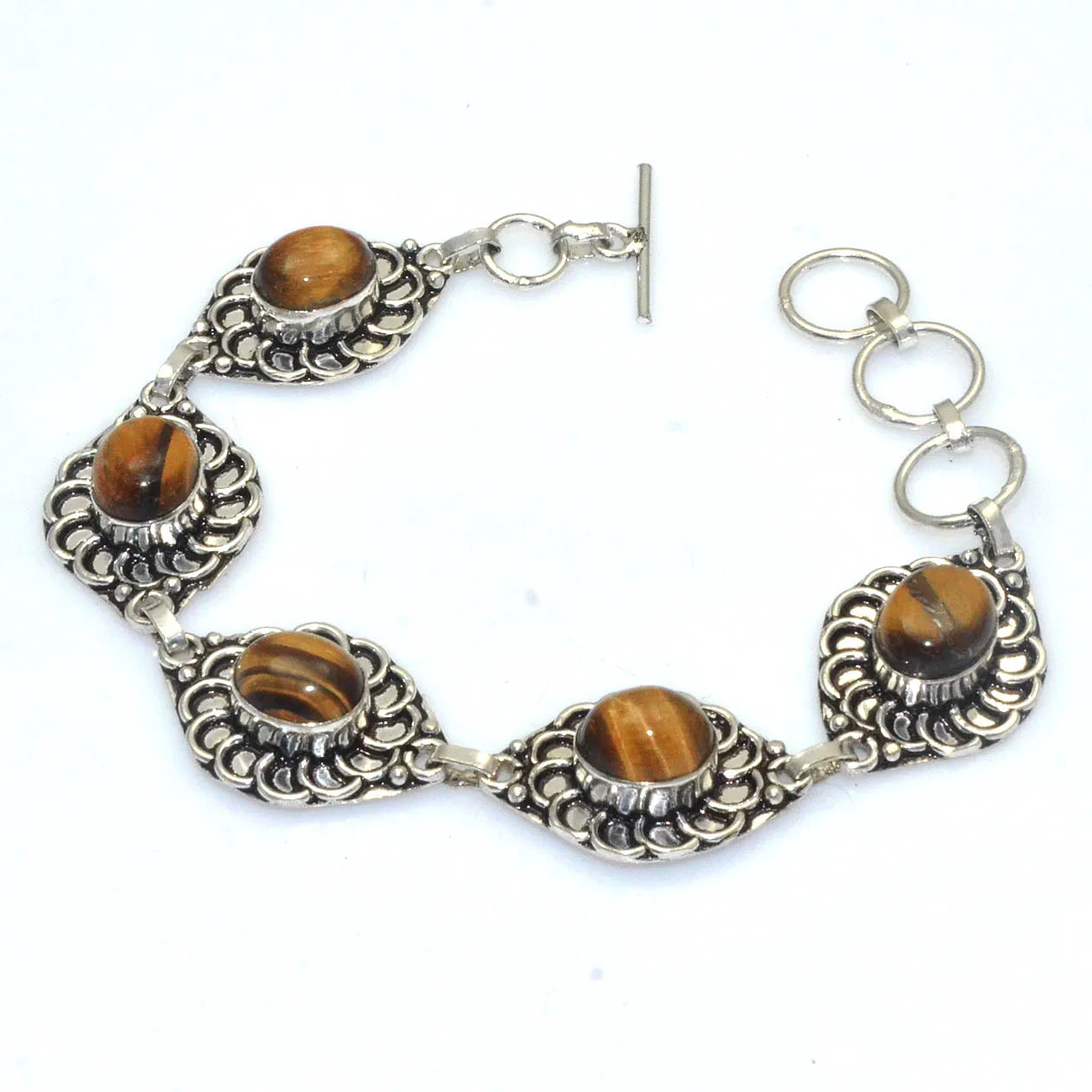 Genuine Tiger Eye   Bracelet  Silvers  Overlay over Copper,  21 cm , B4470