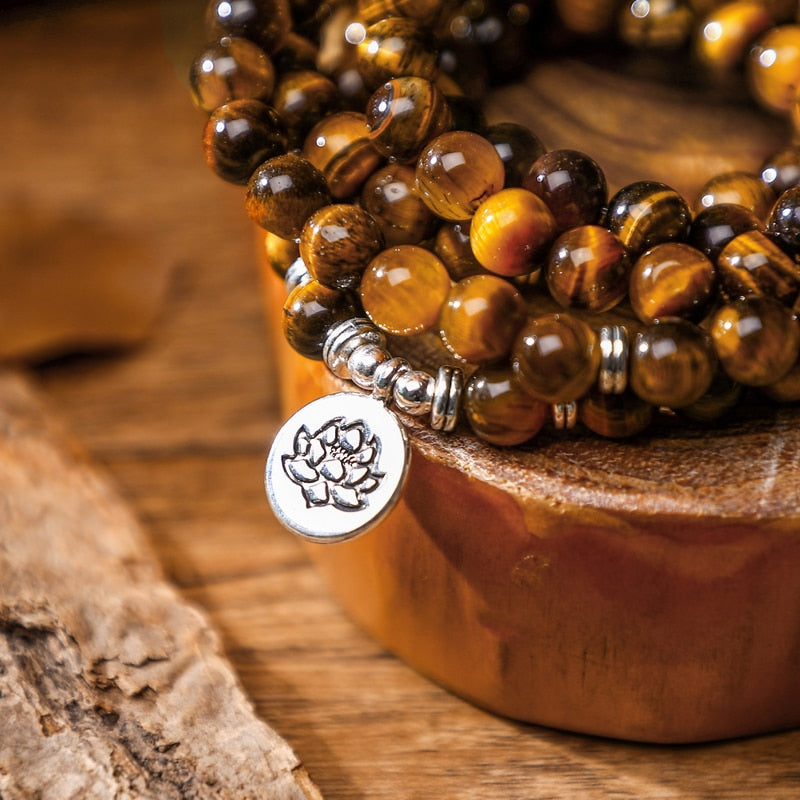 Natural Tiger Eye 108 Mala Prayer Bracelet For Meditation