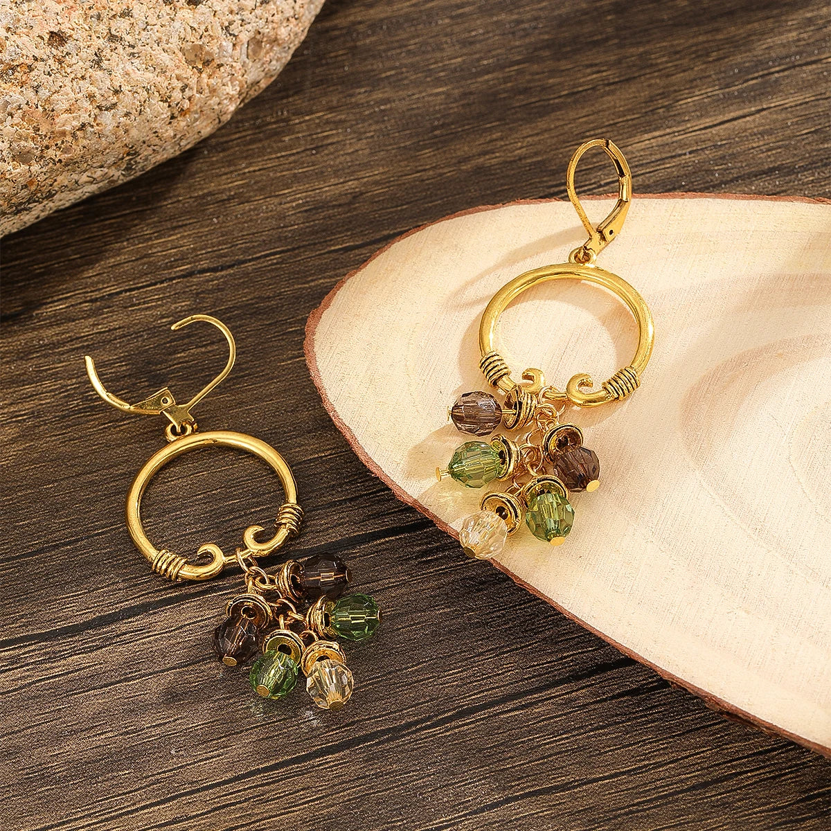 Ethnic Vintage Niche  Round Stone Hoop Earrings