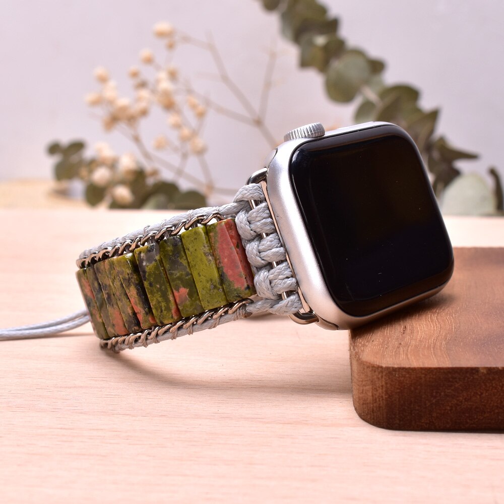 Bohemia Natural Stone Jasper Wax Rope Weave Chakras Apple Watch Band 38mm-45mm for Iwatch Series 1-7 watchband