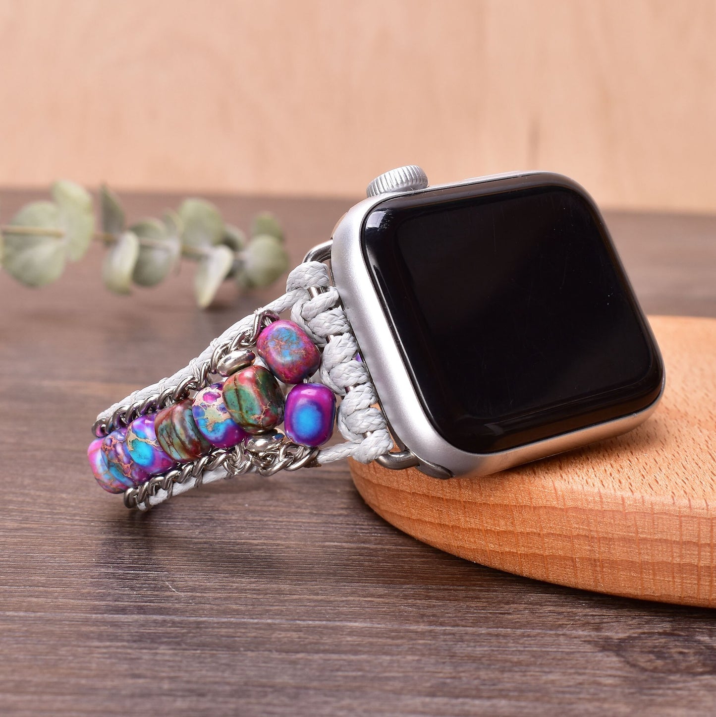 Bohemia Natural Stone Jasper Wax Rope Weave Chakras Apple Watch Band 38mm-45mm for Iwatch Series 1-7 watchband