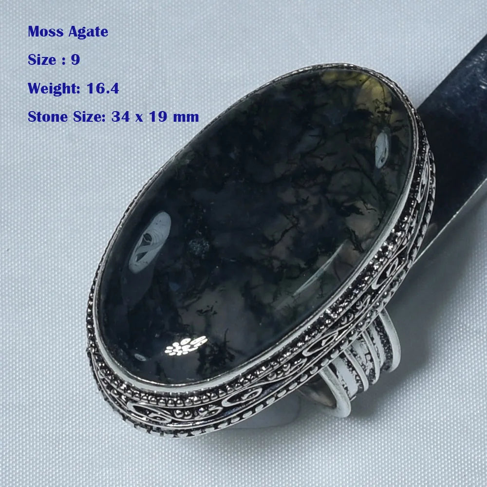 Genuine Antique Ring Labradorite Malachite Moonstone Emerald Turtella Lapis Lazuri Bronzite Moss Agate Silver over Copper