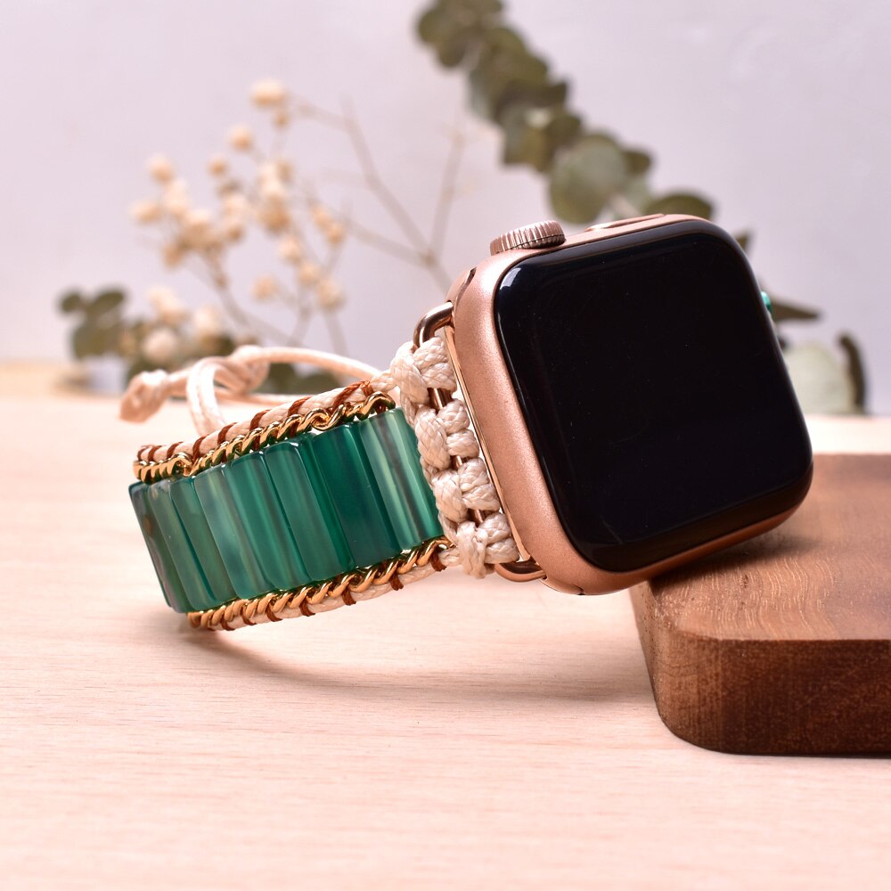 Bohemia Natural Stone Jasper Wax Rope Weave Chakras Apple Watch Band 38mm-45mm for Iwatch Series 1-7 watchband