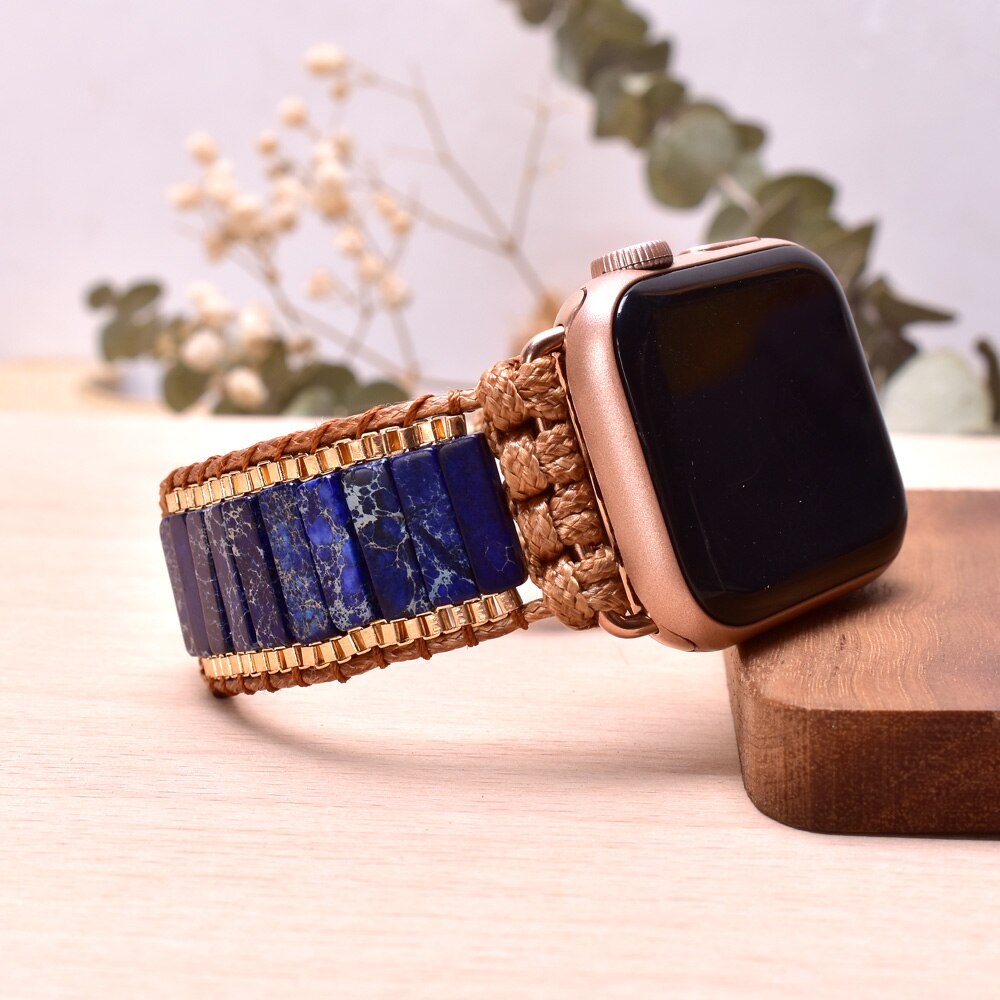 Bohemia Natural Stone Jasper Wax Rope Weave Chakras Apple Watch Band 38mm-45mm for Iwatch Series 1-7 watchband