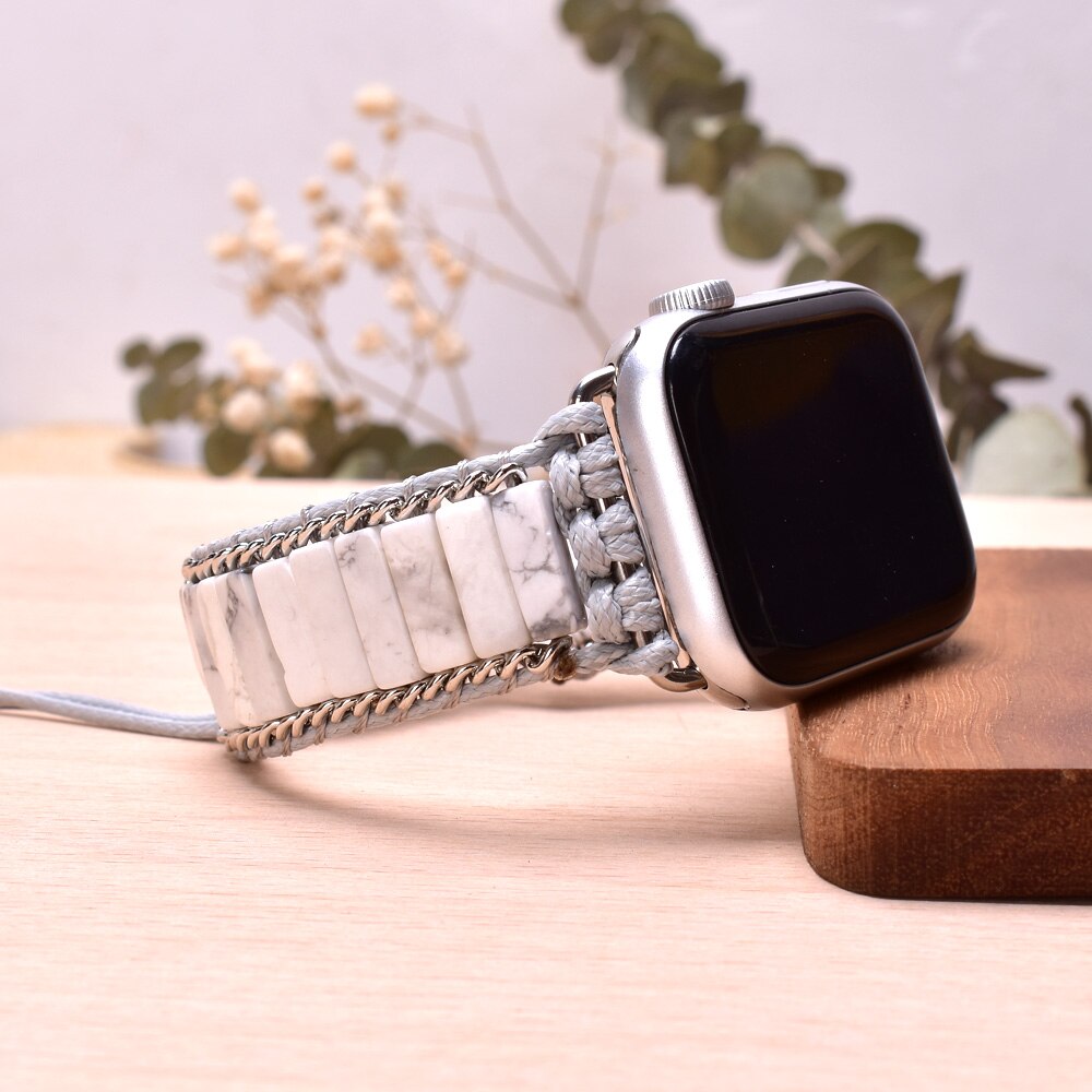 Bohemia Natural Stone Jasper Wax Rope Weave Chakras Apple Watch Band 38mm-45mm for Iwatch Series 1-7 watchband