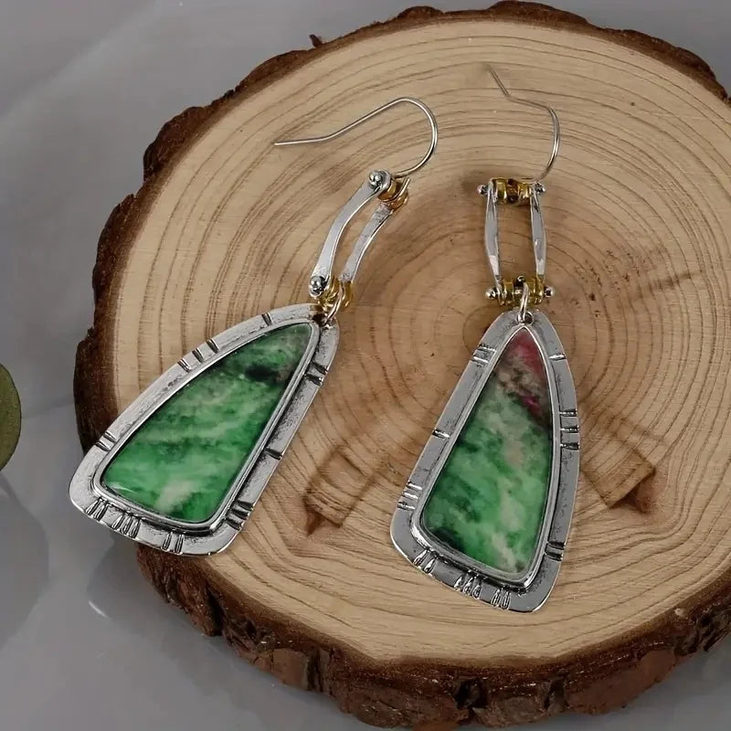 Turquoise Dangle Drop Earrings  Unique Irregular Shape Silver Plated