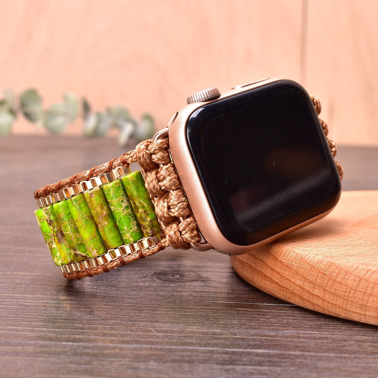 Bohemia Natural Stone Jasper Wax Rope Weave Chakras Apple Watch Band 38mm-45mm for Iwatch Series 1-7 watchband