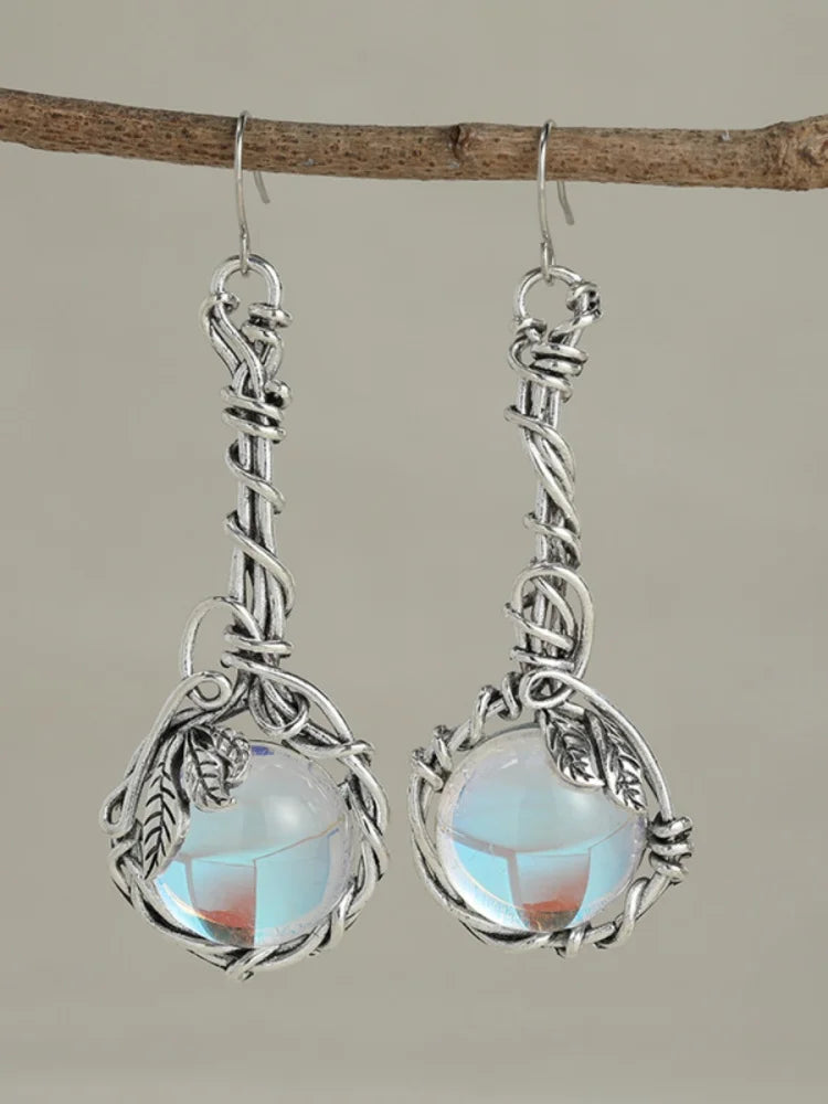 Retro Silver Moonstone Earrings