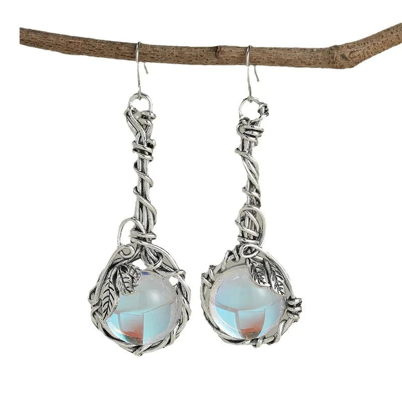 Retro Silver Moonstone Earrings