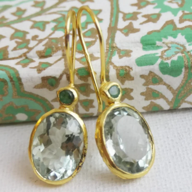 Gold Color Oval Green Colour Dangle Earring