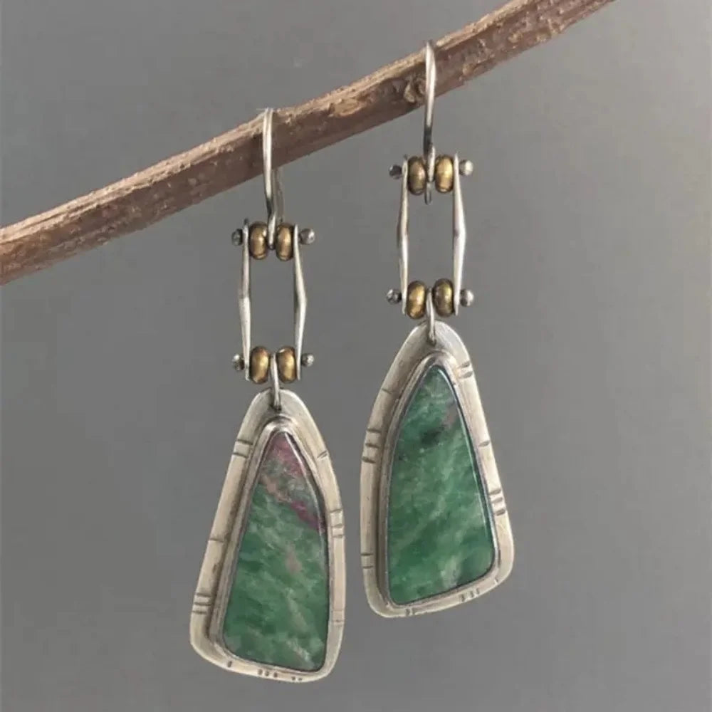 Turquoise Dangle Drop Earrings  Unique Irregular Shape Silver Plated