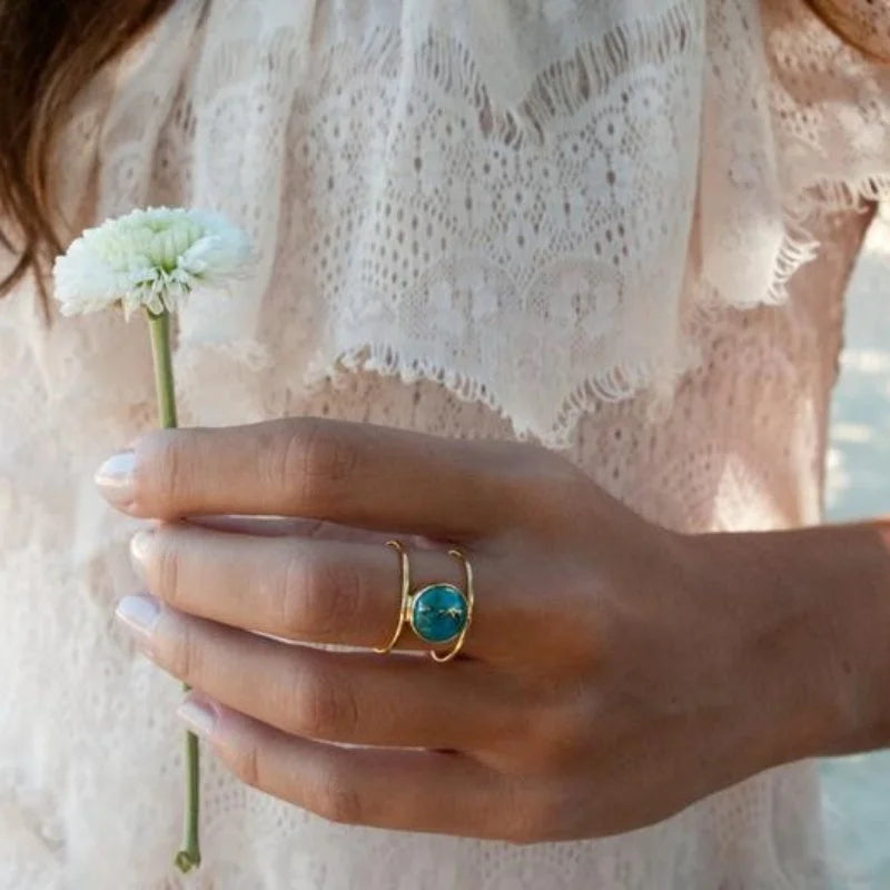  Bohemian Turquoise Double Layer Ring