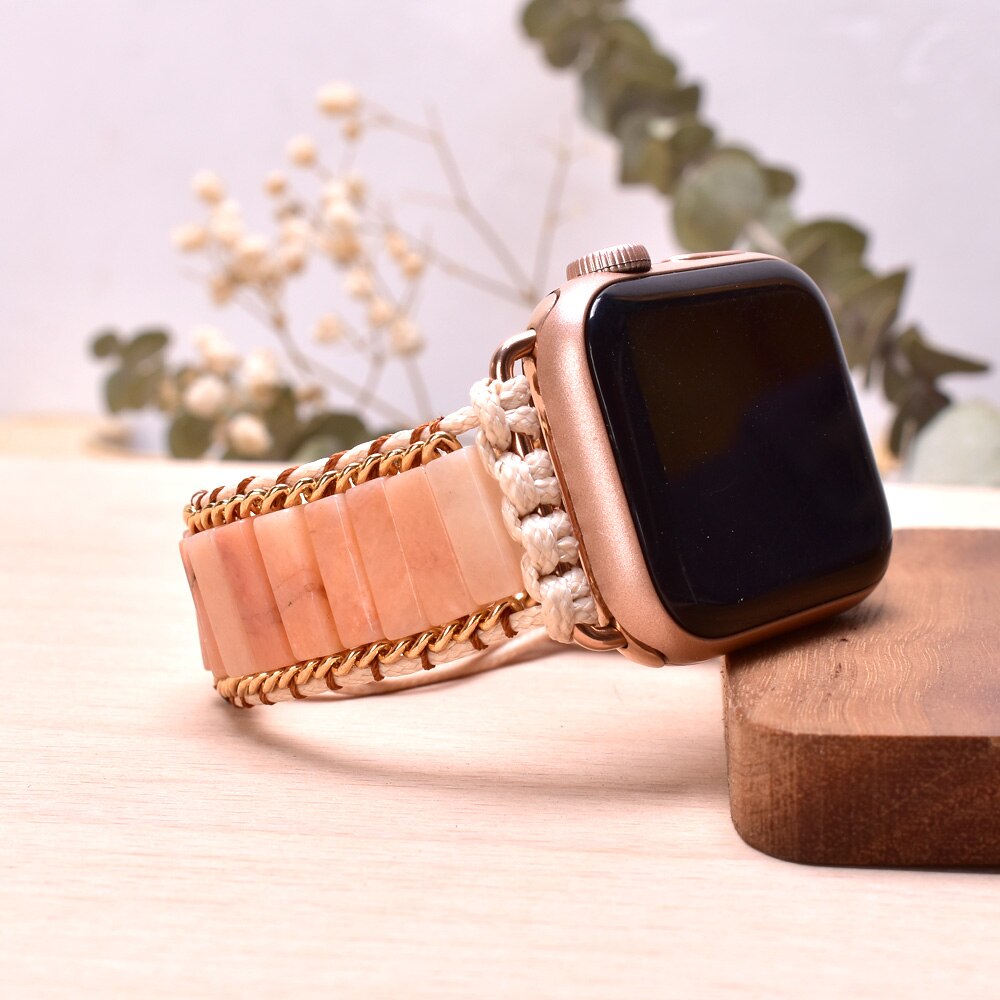 Bohemia Natural Stone Jasper Wax Rope Weave Chakras Apple Watch Band 38mm-45mm for Iwatch Series 1-7 watchband