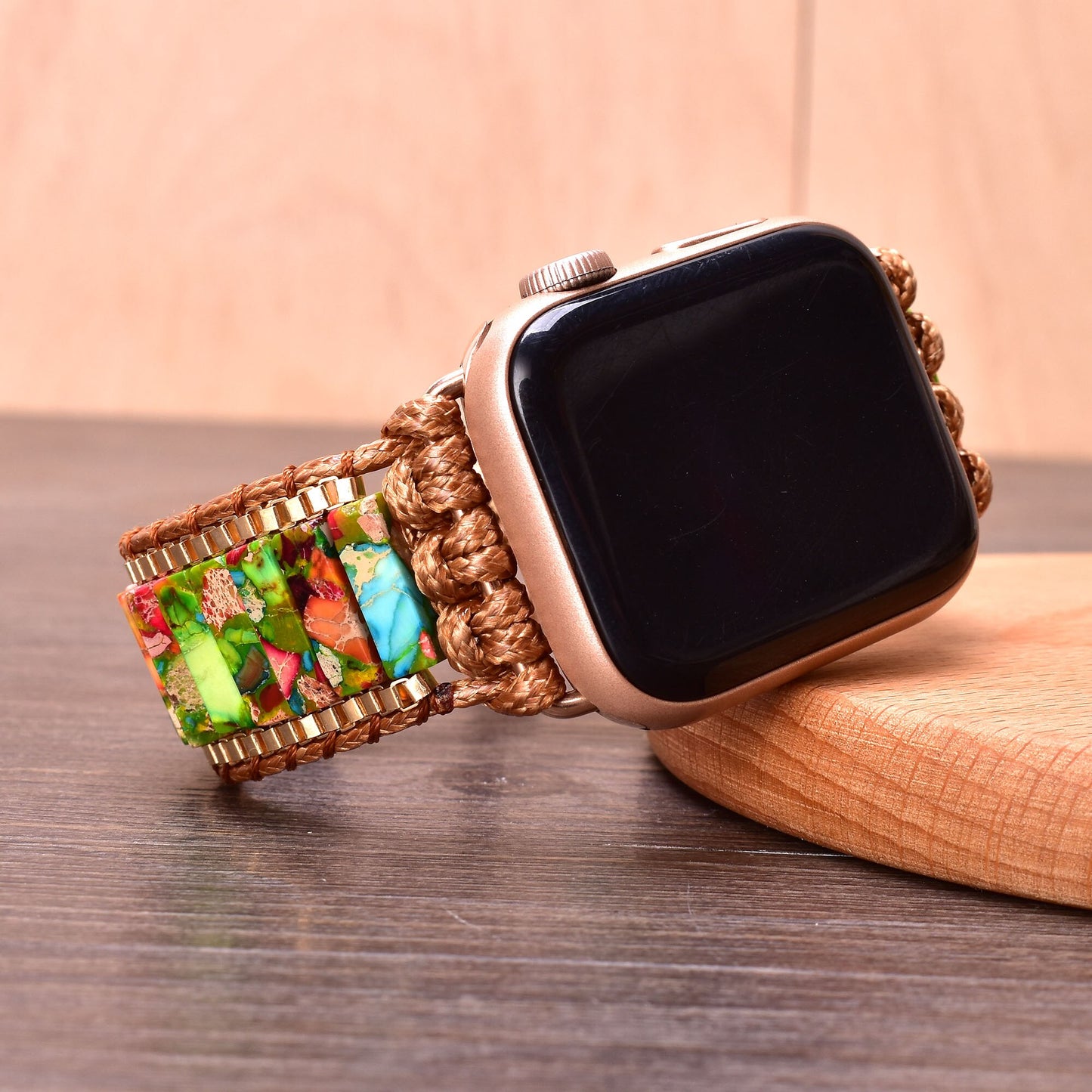 Bohemia Natural Stone Jasper Wax Rope Weave Chakras Apple Watch Band 38mm-45mm for Iwatch Series 1-7 watchband