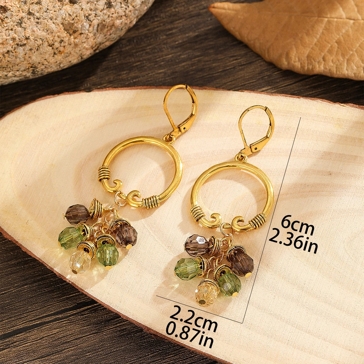 Ethnic Vintage Niche  Round Stone Hoop Earrings