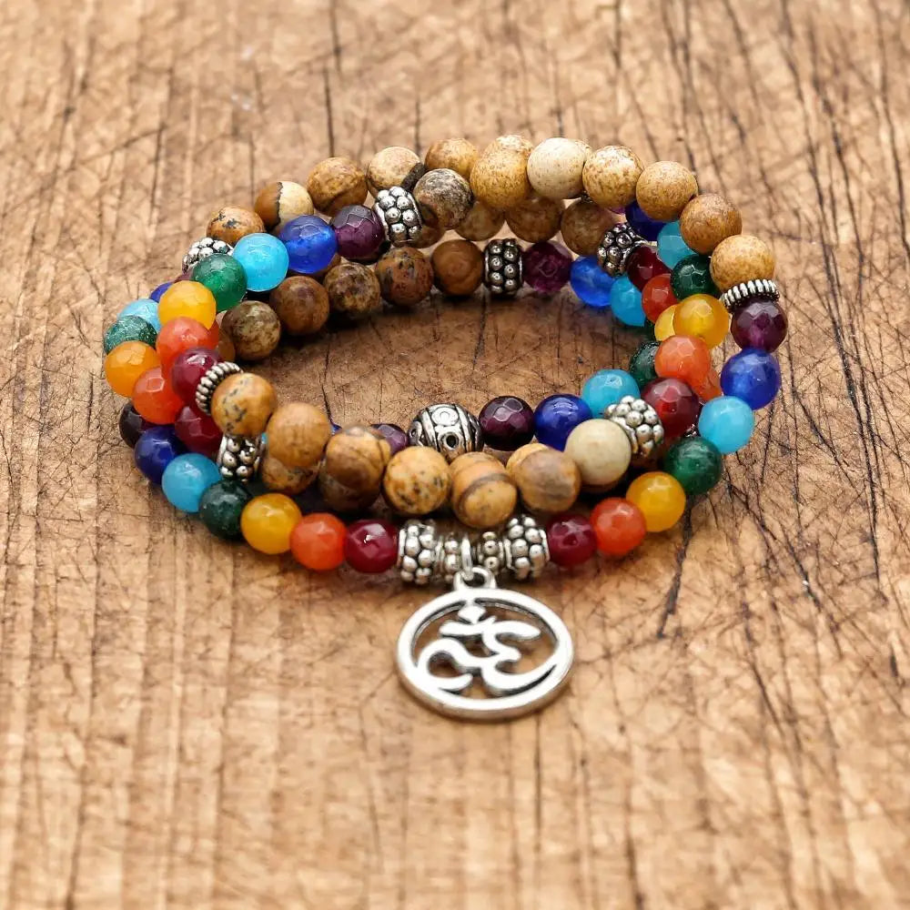 6mm 108 Bead Tiger Eye 7 Chakra Mala Bracelets