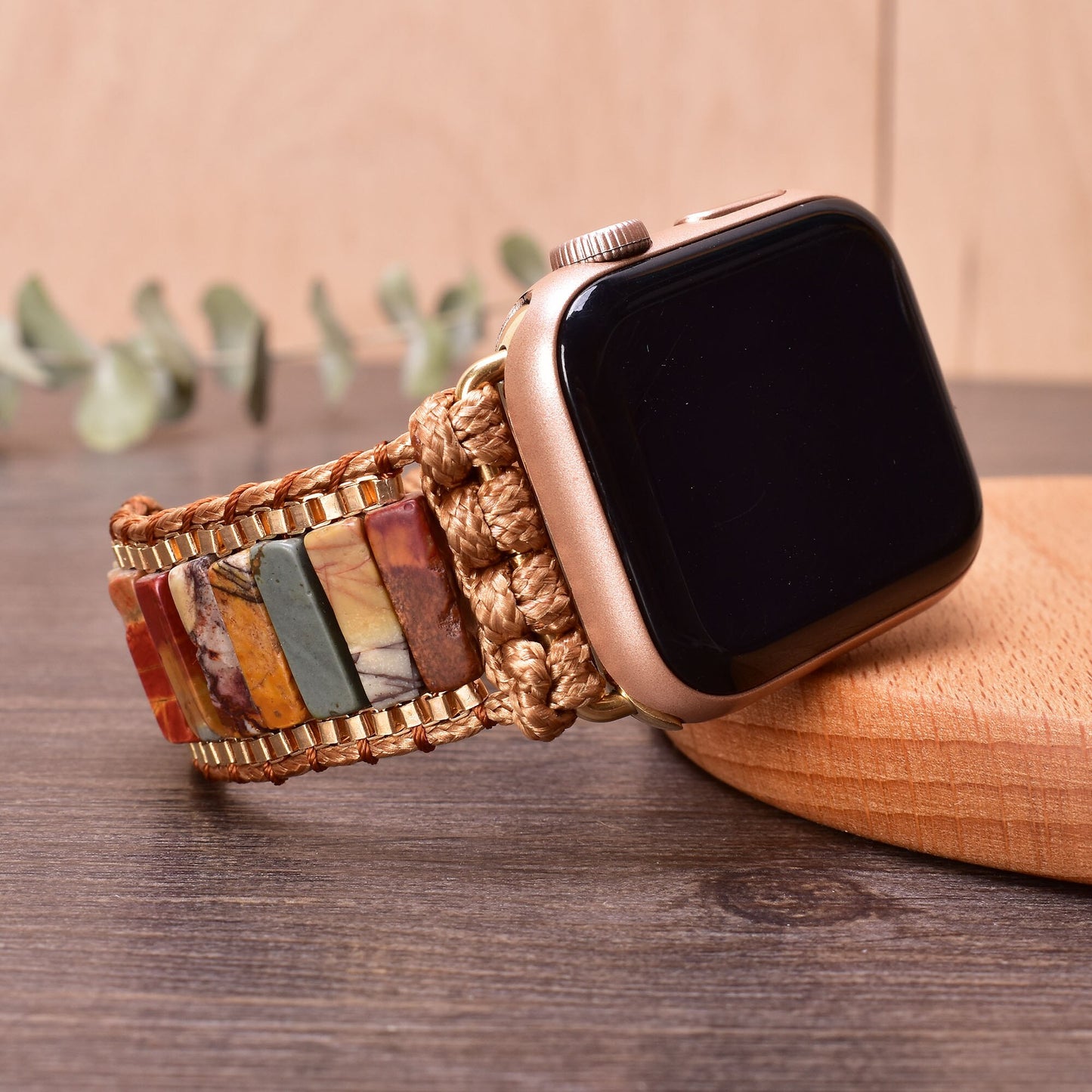 Bohemia Natural Stone Jasper Wax Rope Weave Chakras Apple Watch Band 38mm-45mm for Iwatch Series 1-7 watchband