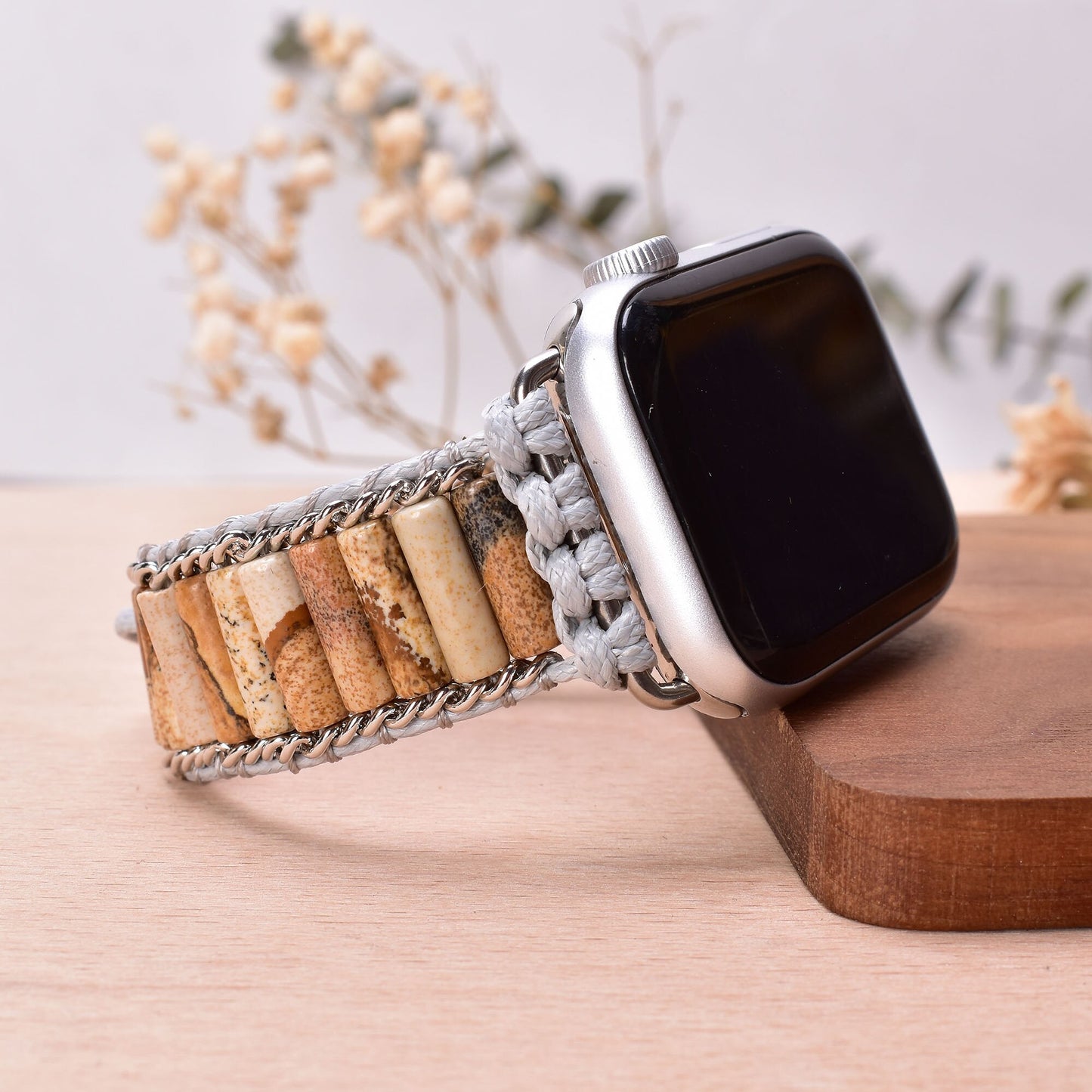 Bohemia Natural Stone Jasper Wax Rope Weave Chakras Apple Watch Band 38mm-45mm for Iwatch Series 1-7 watchband