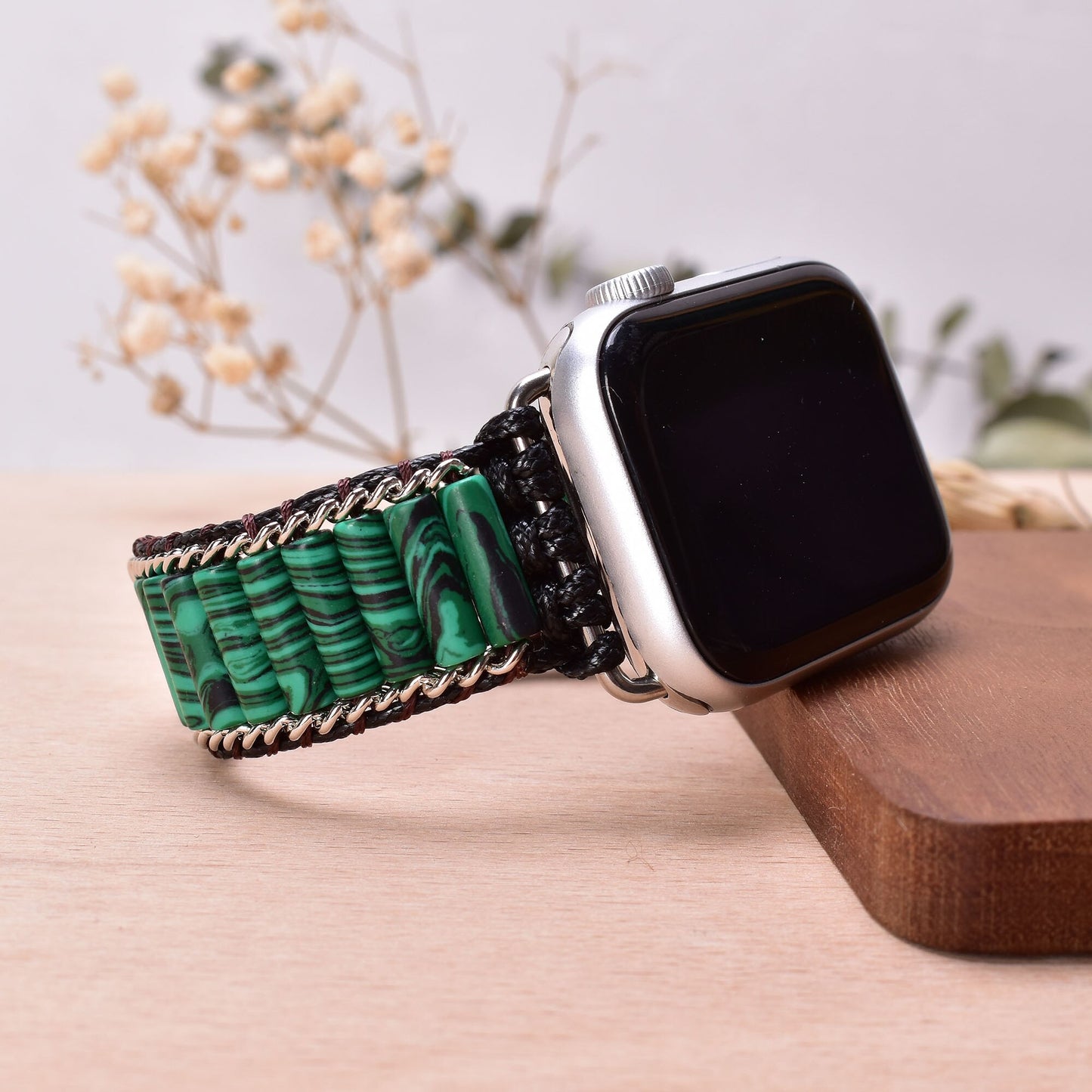 Bohemia Natural Stone Jasper Wax Rope Weave Chakras Apple Watch Band 38mm-45mm for Iwatch Series 1-7 watchband